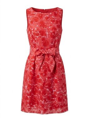 Anne Klein Red White Preppy Floral A-Line Dress Belted Sleeveless Round Neck 4